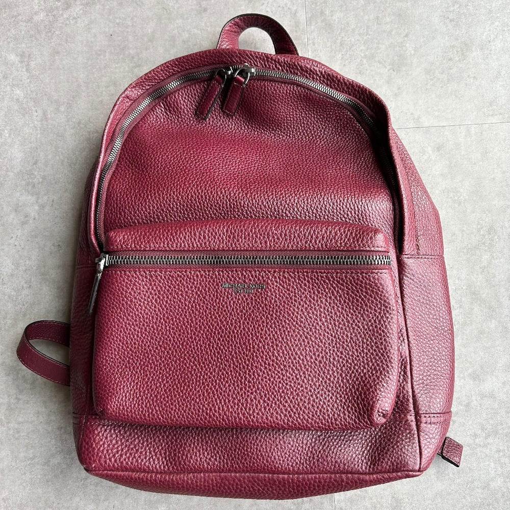 Michael Kors Men Bryant Pebbled Leather Backpack, maroon